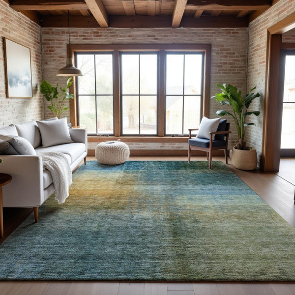 HomeRoots 5' X 8' Contemporary Blue and Brown Abstract Area Rug – Washable, Durable, UV-Protected Design! 684186