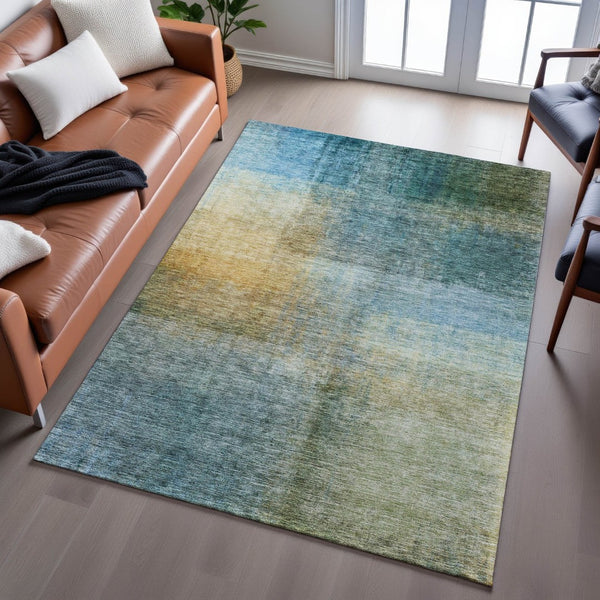 HomeRoots 5' X 8' Contemporary Blue and Brown Abstract Area Rug – Washable, Durable, UV-Protected Design! 684186