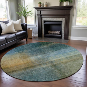 HomeRoots 8' Blue and Brown Abstract Washable Round Rug - Durable, Stain Resistant, UV Protected for Modern Spaces 684187