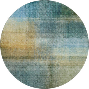 HomeRoots 8' Blue and Brown Abstract Washable Round Rug - Durable, Stain Resistant, UV Protected for Modern Spaces 684187