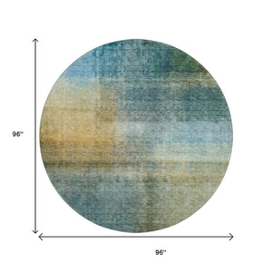 HomeRoots 8' Blue and Brown Abstract Washable Round Rug - Durable, Stain Resistant, UV Protected for Modern Spaces 684187