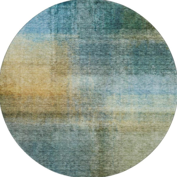 HomeRoots 8' Blue and Brown Abstract Washable Round Rug - Durable, Stain Resistant, UV Protected for Modern Spaces 684187