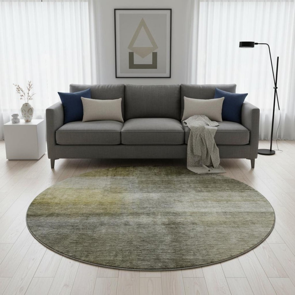 HomeRoots 8' Modern Taupe Ivory & Brown Abstract Washable Round Rug with UV Protection for High-Traffic Areas 684193