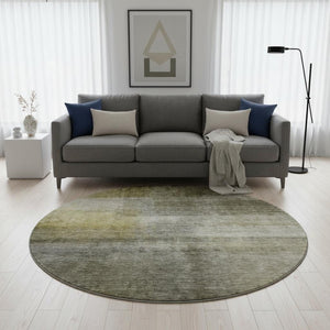 HomeRoots 8' Modern Taupe Ivory & Brown Abstract Washable Round Rug with UV Protection for High-Traffic Areas 684193