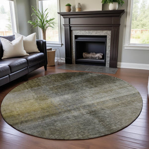 HomeRoots 8' Modern Taupe Ivory & Brown Abstract Washable Round Rug with UV Protection for High-Traffic Areas 684193