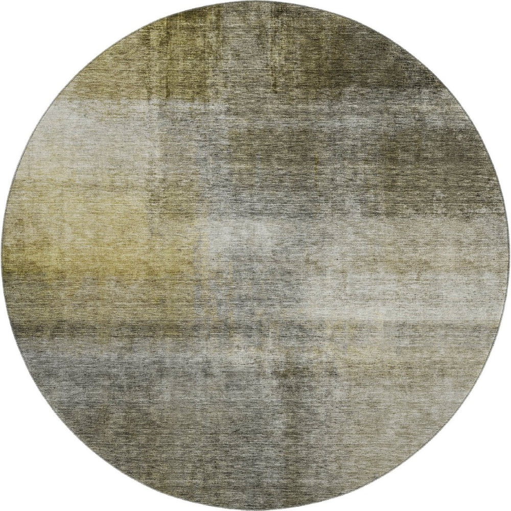 HomeRoots 8' Modern Taupe Ivory & Brown Abstract Washable Round Rug with UV Protection for High-Traffic Areas 684193