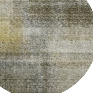 HomeRoots 8' Modern Taupe Ivory & Brown Abstract Washable Round Rug with UV Protection for High-Traffic Areas 684193
