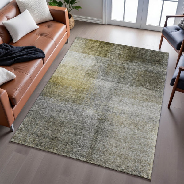 HomeRoots 9' X 12' Abstract Washable Area Rug in Taupe, Ivory & Brown - Durable, Stain-Resistant, UV Protected 684195