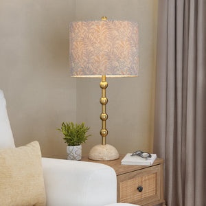 English Elm Table Lamp Set of 2 Travertine Stone Base with Brass Hardware and Warm Fabric Shade Gold,Tan B202P471583