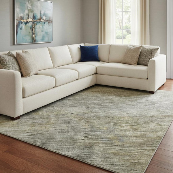 HomeRoots 10' X 14' Taupe Ivory & Brown Modern Abstract Washable Area Rug - Durable, UV Protected & Stylish! 684196