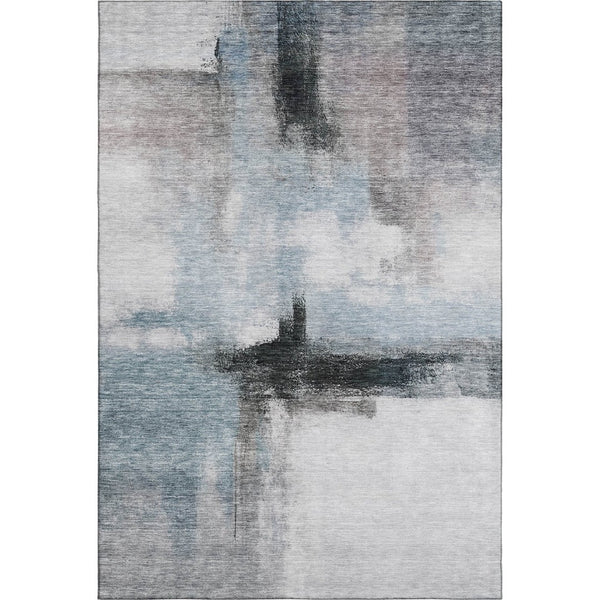 HomeRoots 5' X 8' Stylish Blue Charcoal Ivory Abstract Area Rug - Washable, UV Protected & Durable Design 684198