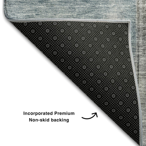 HomeRoots 5' X 8' Stylish Blue Charcoal Ivory Abstract Area Rug - Washable, UV Protected & Durable Design 684198