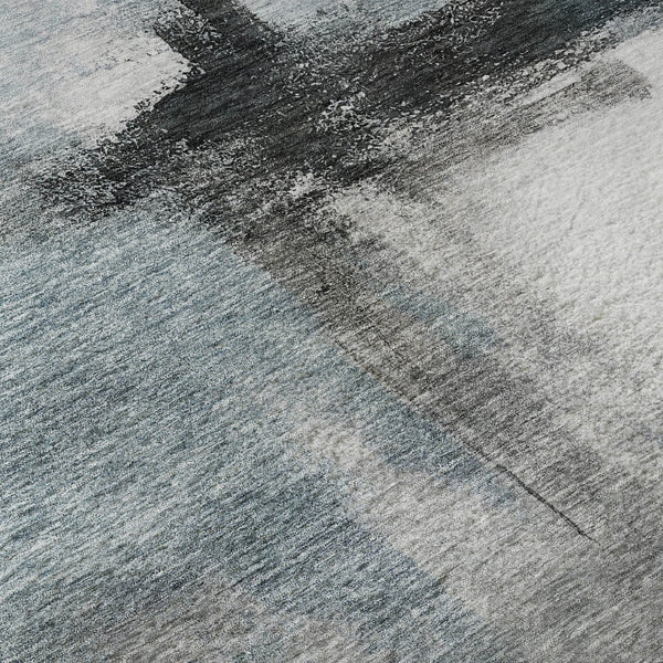 HomeRoots 5' X 8' Stylish Blue Charcoal Ivory Abstract Area Rug - Washable, UV Protected & Durable Design 684198