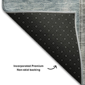 HomeRoots 8' Modern Abstract Round Rug in Blue, Charcoal & Ivory - Washable, UV Protected & Stain Resistant! 684199