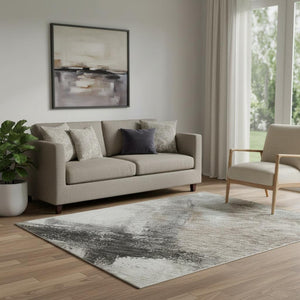 HomeRoots 5' X 8' Modern Abstract Washable Area Rug in Coffee, Charcoal & Ivory - UV Protected & Durable Design 684204