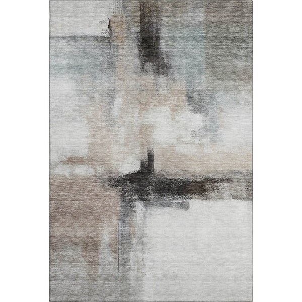 HomeRoots 5' X 8' Modern Abstract Washable Area Rug in Coffee, Charcoal & Ivory - UV Protected & Durable Design 684204