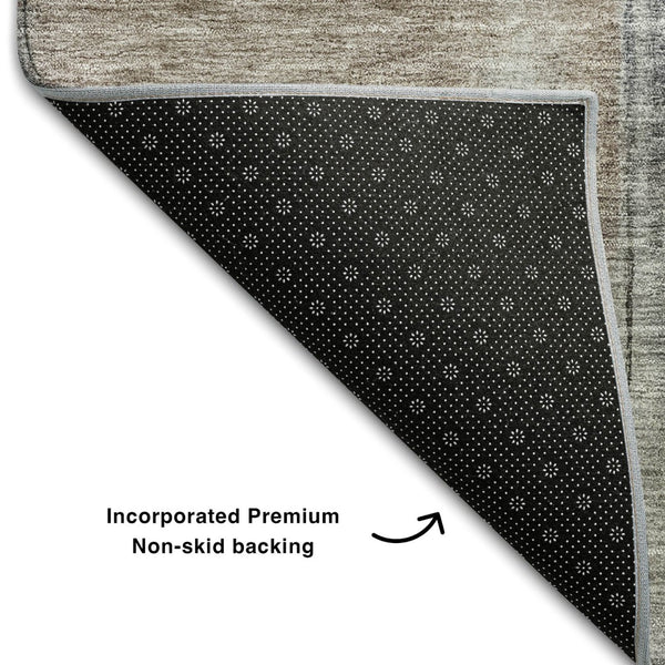 HomeRoots 5' X 8' Modern Abstract Washable Area Rug in Coffee, Charcoal & Ivory - UV Protected & Durable Design 684204