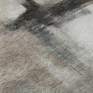 HomeRoots 5' X 8' Modern Abstract Washable Area Rug in Coffee, Charcoal & Ivory - UV Protected & Durable Design 684204