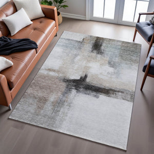 HomeRoots 5' X 8' Modern Abstract Washable Area Rug in Coffee, Charcoal & Ivory - UV Protected & Durable Design 684204