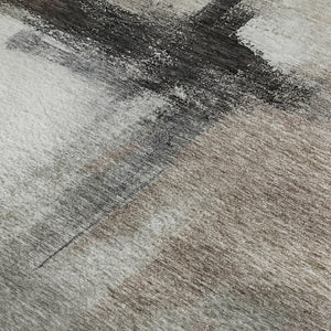 HomeRoots 5' X 8' Modern Abstract Washable Area Rug in Coffee, Charcoal & Ivory - UV Protected & Durable Design 684204