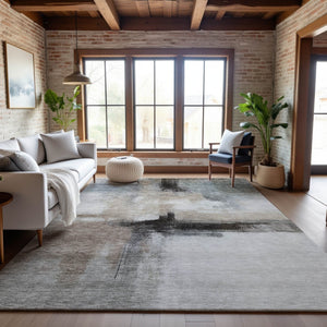HomeRoots 8' X 10' Modern Abstract Washable Area Rug in Coffee, Charcoal & Ivory - UV Protected & Durable Design 684206