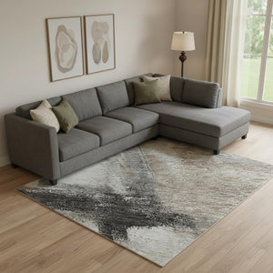 HomeRoots 9' X 12' Abstract Washable Area Rug in Coffee, Charcoal & Ivory - UV Protected & Easy Care Design 684207