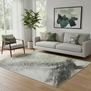 HomeRoots 5' X 8' Abstract Sage Charcoal Ivory Washable Area Rug with UV Protection for Modern Homes 684210