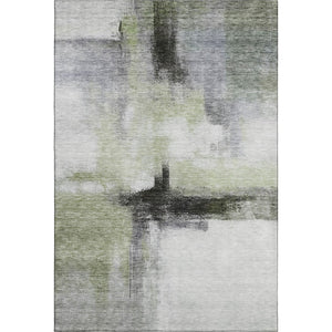 HomeRoots 5' X 8' Abstract Sage Charcoal Ivory Washable Area Rug with UV Protection for Modern Homes 684210
