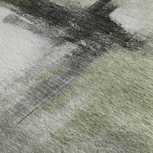 HomeRoots 5' X 8' Abstract Sage Charcoal Ivory Washable Area Rug with UV Protection for Modern Homes 684210
