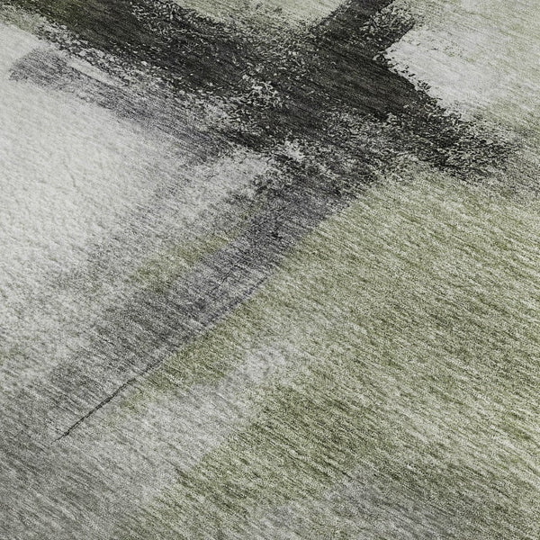 HomeRoots 5' X 8' Abstract Sage Charcoal Ivory Washable Area Rug with UV Protection for Modern Homes 684210