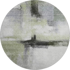HomeRoots 8' Sage Charcoal and Ivory Abstract Round Rug - Washable, UV Protected, Soft, Modern Design for Any Space 684211
