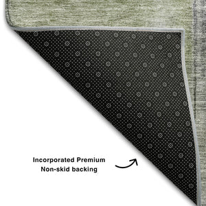 HomeRoots 8' Sage Charcoal and Ivory Abstract Round Rug - Washable, UV Protected, Soft, Modern Design for Any Space 684211