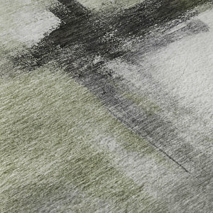 HomeRoots 8' Sage Charcoal and Ivory Abstract Round Rug - Washable, UV Protected, Soft, Modern Design for Any Space 684211