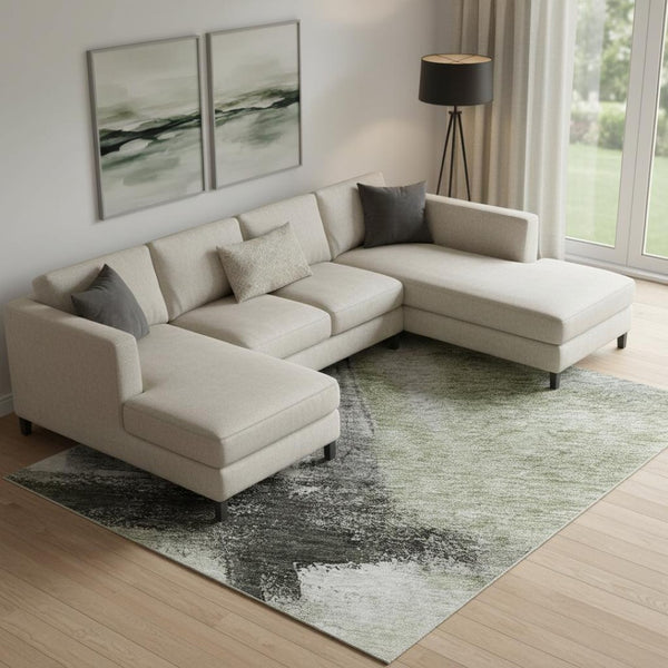 HomeRoots 9' X 12' Washable Sage Charcoal Ivory Abstract Area Rug - Durable, UV Protected for Modern Spaces 684213