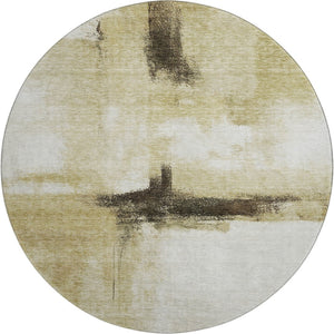 HomeRoots 8' Washable Round Rug in Wheat, Charcoal, and Ivory - Stylish, Durable, UV-Protected for Homes 684217