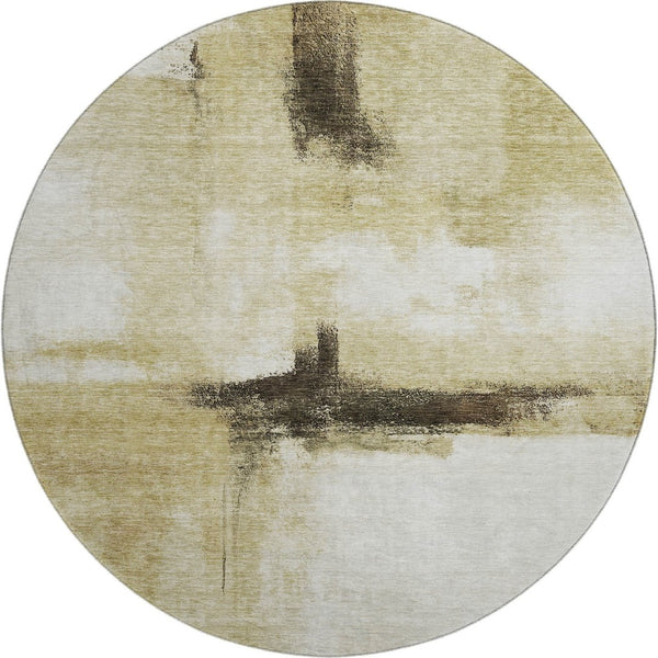 HomeRoots 8' Washable Round Rug in Wheat, Charcoal, and Ivory - Stylish, Durable, UV-Protected for Homes 684217