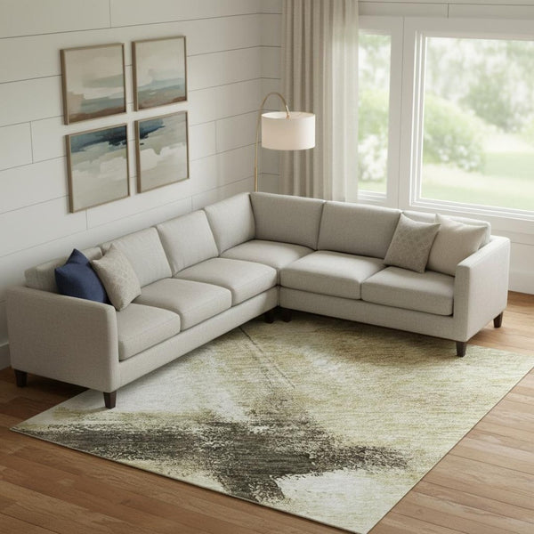 HomeRoots 9' X 12' Abstract Washable Area Rug in Wheat Charcoal & Ivory - Durable, Stylish, UV Protected! 684219