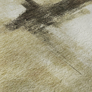 HomeRoots 9' X 12' Abstract Washable Area Rug in Wheat Charcoal & Ivory - Durable, Stylish, UV Protected! 684219
