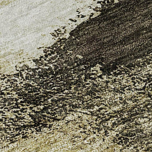 HomeRoots 9' X 12' Abstract Washable Area Rug in Wheat Charcoal & Ivory - Durable, Stylish, UV Protected! 684219