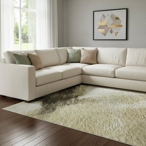 HomeRoots 10' X 14' Abstract Washable Area Rug in Wheat Charcoal & Ivory - UV Protected, Stain Resistant, Soft! 684220