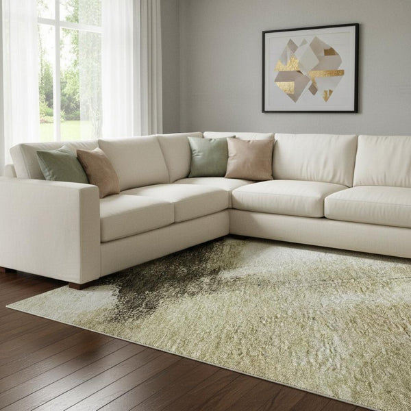 HomeRoots 10' X 14' Abstract Washable Area Rug in Wheat Charcoal & Ivory - UV Protected, Stain Resistant, Soft! 684220