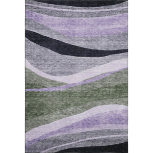 HomeRoots 5' X 8' Abstract Area Rug in Artichoke Green, Purple & Gray - Washable, UV Protected, Stylish Design 684222