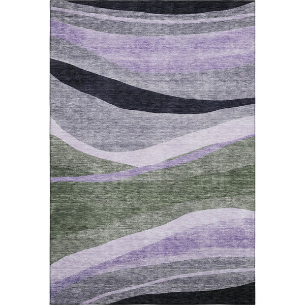 HomeRoots 5' X 8' Abstract Area Rug in Artichoke Green, Purple & Gray - Washable, UV Protected, Stylish Design 684222