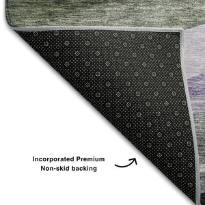 HomeRoots 5' X 8' Abstract Area Rug in Artichoke Green, Purple & Gray - Washable, UV Protected, Stylish Design 684222