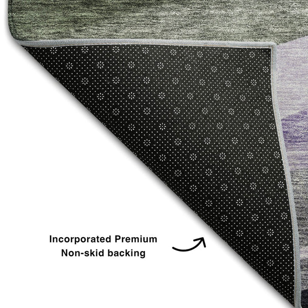 HomeRoots 5' X 8' Abstract Area Rug in Artichoke Green, Purple & Gray - Washable, UV Protected, Stylish Design 684222
