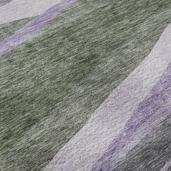 HomeRoots 5' X 8' Abstract Area Rug in Artichoke Green, Purple & Gray - Washable, UV Protected, Stylish Design 684222