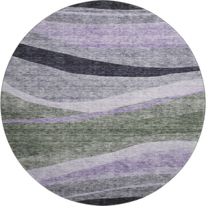 HomeRoots 8' Abstract Washable Round Rug in Artichoke Green, Purple & Gray – UV Protection & Stain Resistant! 684223