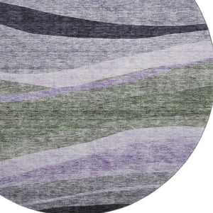 HomeRoots 8' Abstract Washable Round Rug in Artichoke Green, Purple & Gray – UV Protection & Stain Resistant! 684223