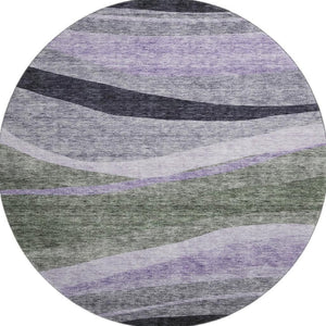 HomeRoots 8' Abstract Washable Round Rug in Artichoke Green, Purple & Gray – UV Protection & Stain Resistant! 684223