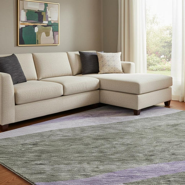 HomeRoots 8' X 10' Contemporary Artichoke Green Abstract Area Rug - Washable, Stain-Resistant, UV Protected! 684224